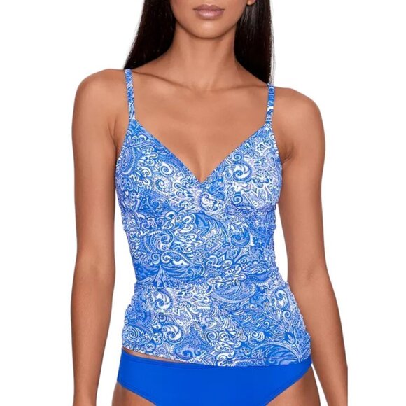 Ralph Lauren Surplice Underwire Swim Tankini Blue/White Paisley Women's SZ 4 NWT - Picture 5 of 9